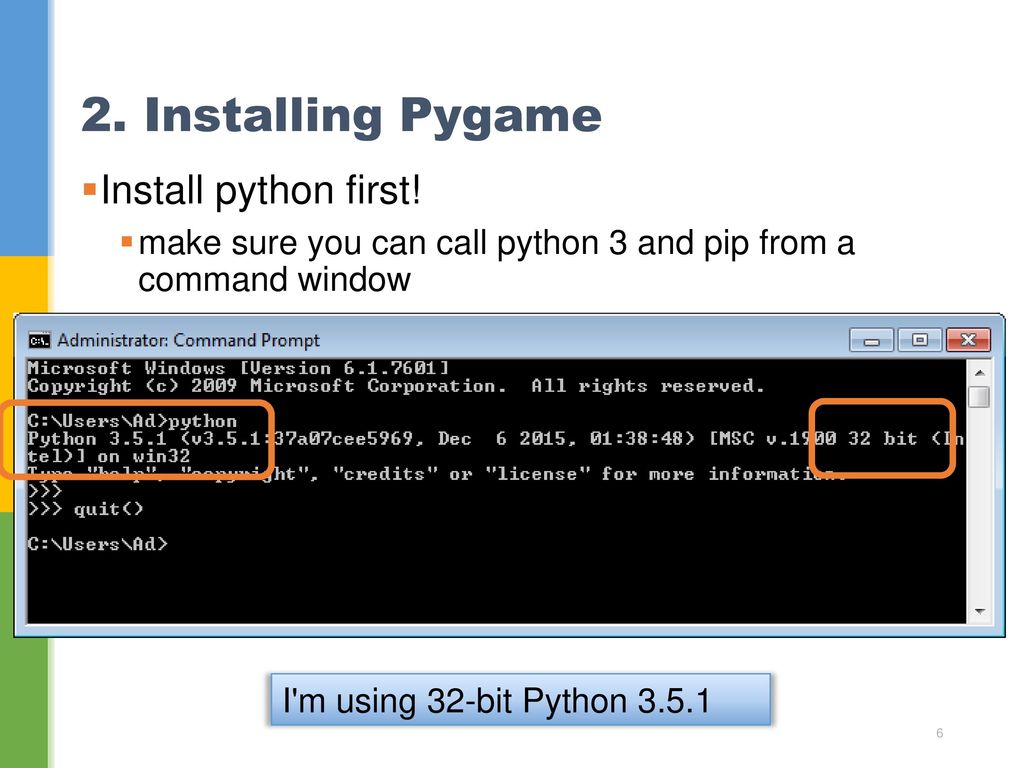 Installing Pygame On Windows 10